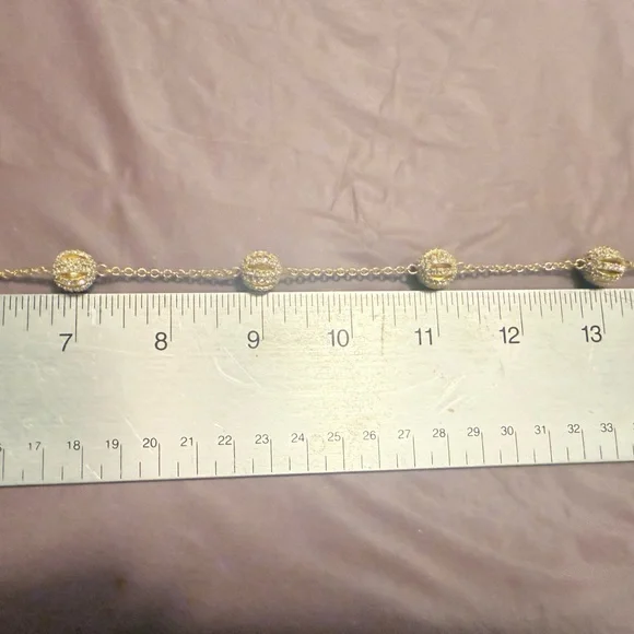 Ralph Lauren Gold Pave Crystal Ball Necklace 20” - Picture 6 of 7